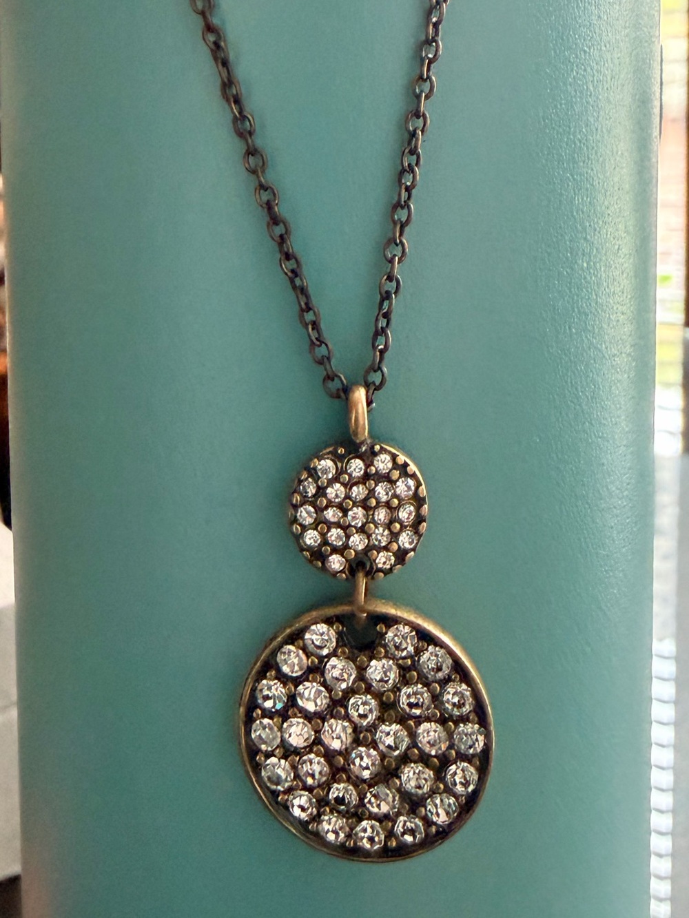 Express Bronze-Tone Double Circle Crystal Boho Necklace